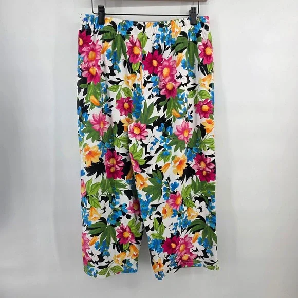 White Stag Womens Large 12/14 Garden Floral Elastic Waist Cotton Blend Pants - Picture 2 of 8
